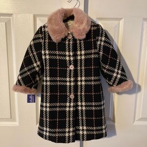 John Free Girls Plaid Coat With Faux Fur Trim Made In Italy Size 3T NWT